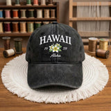 Hawaii Tropical Floral Embroidered Hat, Island Style Cotton Baseball Cap, Beach Vacation Gift