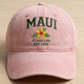 Maui Hawaii Embroidered Hat, Tropical Floral Cotton Baseball Cap, Island Vacation Gift