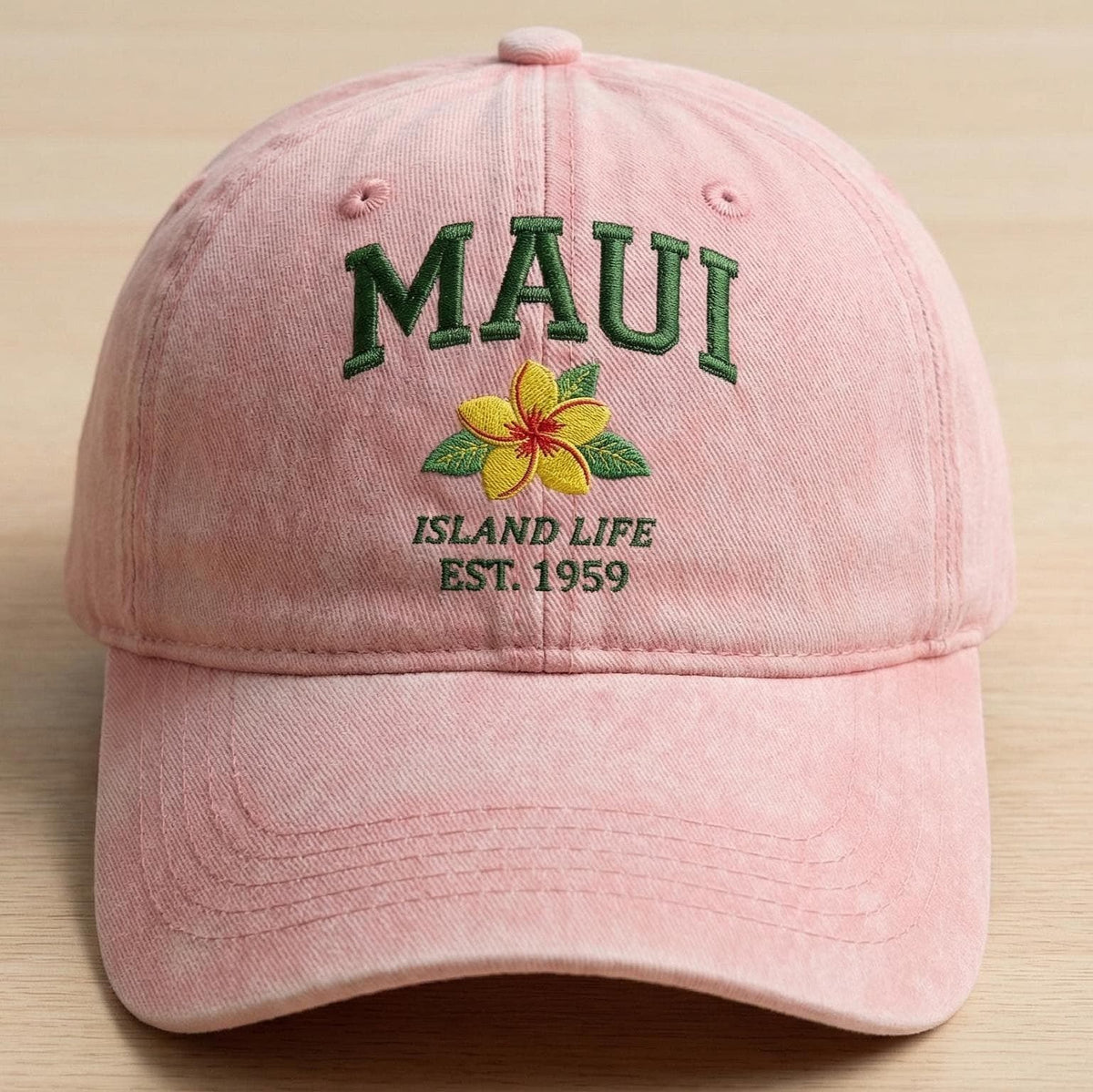 Maui Hawaii Embroidered Hat, Tropical Floral Cotton Baseball Cap, Island Vacation Gift