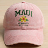 Maui Hawaii Embroidered Hat, Tropical Floral Cotton Baseball Cap, Island Vacation Gift