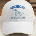 Michigan Lakes Embroidered Hat, Vintage Cotton Baseball Cap, Great Lakes Vacation Gift