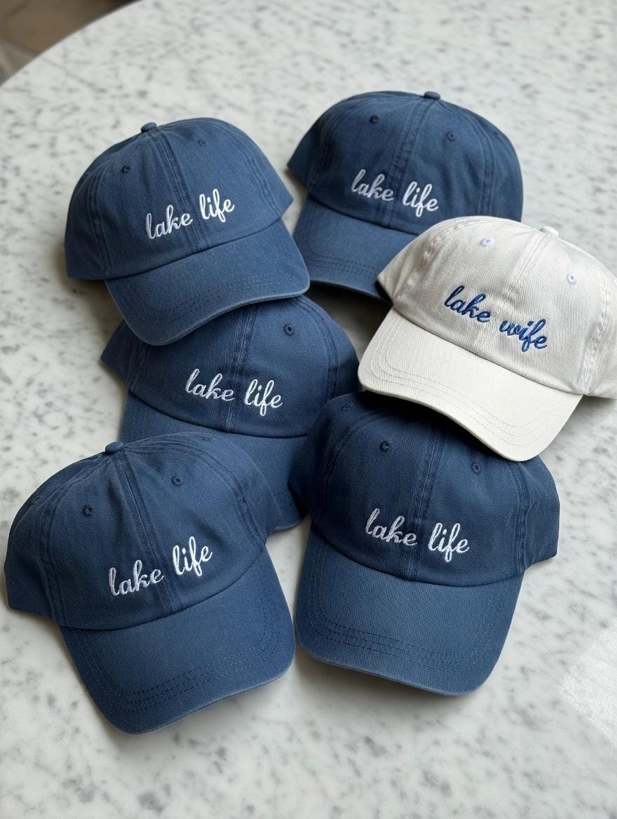 Lake Wife Lake Life Embroidered Hat, Bachelorette Party Bride Tribe Caps, Personalized Boat Trip Gift, Matching Wedding Party Member Hat