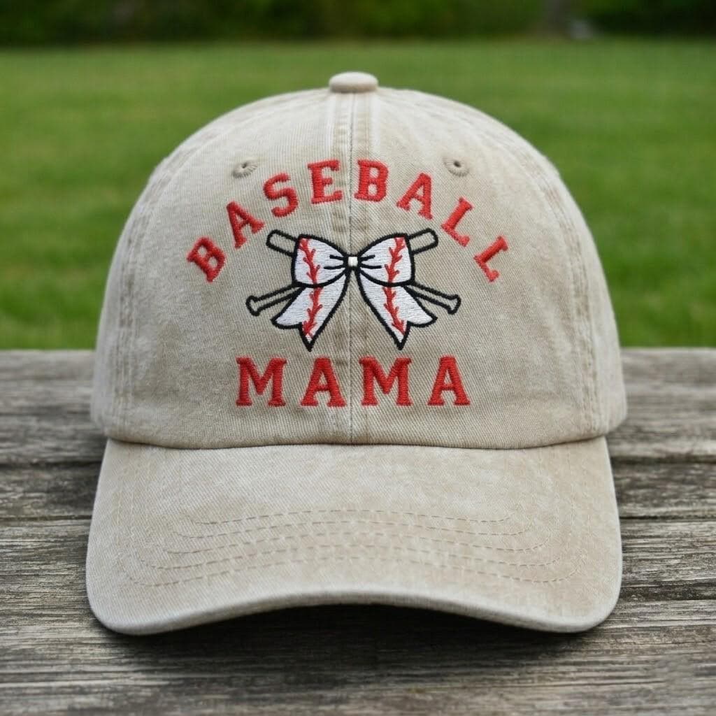 Baseball Mama Bow Embroidered Hat, Cute Sports Mom Baseball Cap, Game Day Gift