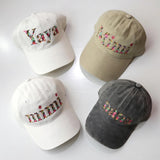 Personalized Floral Alphabet Baseball Cap, Custom Embroidered Mimi Nana Lana Floral Dad Hat, Boho Washed Cap, Mother's Day Gift