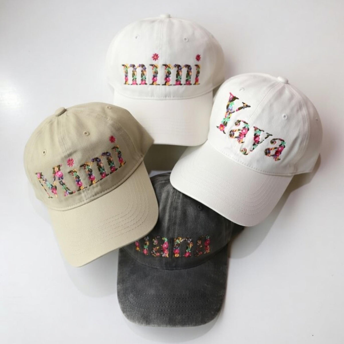 Personalized Floral Alphabet Baseball Cap, Custom Embroidered Mimi Nana Lana Floral Dad Hat, Boho Washed Cap, Mother's Day Gift