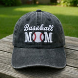 Baseball Mom Embroidered Hat, Vintage Washed Baseball Cap, Sports Mom Gift