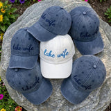 Custom Lake Wife, Personalized Embroidered Lake Life Cap, Washed Blue Dad Hat