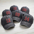 Custom Number Embroidered Washed Cap | Varsity Sports Player Hat | Vintage Baseball Cap