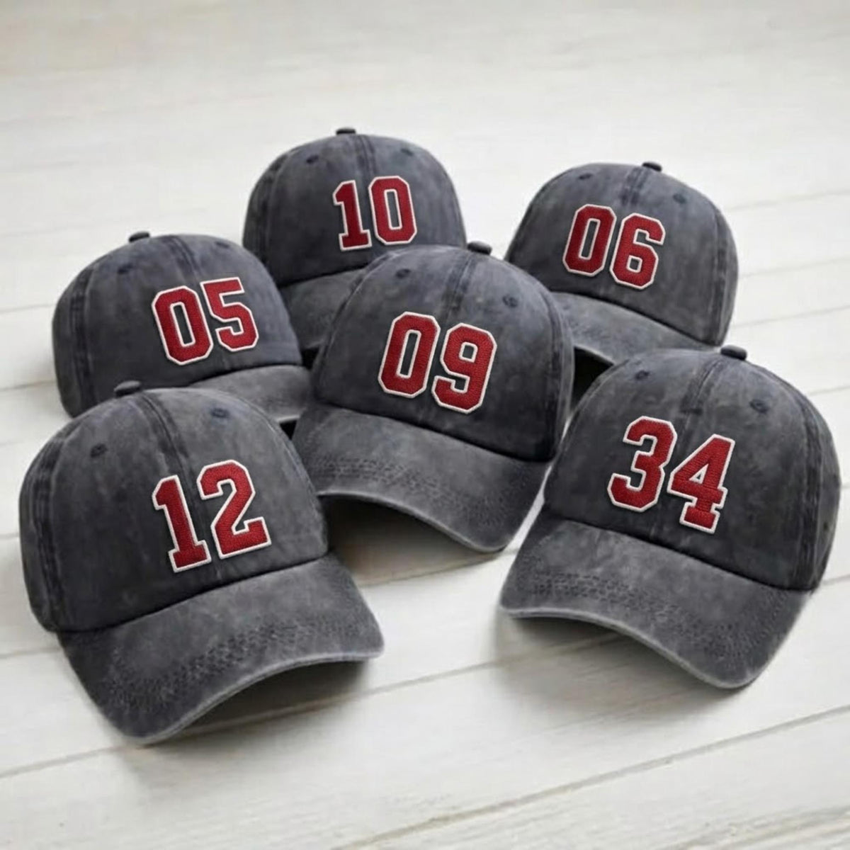 Custom Number Embroidered Washed Cap | Varsity Sports Player Hat | Vintage Baseball Cap