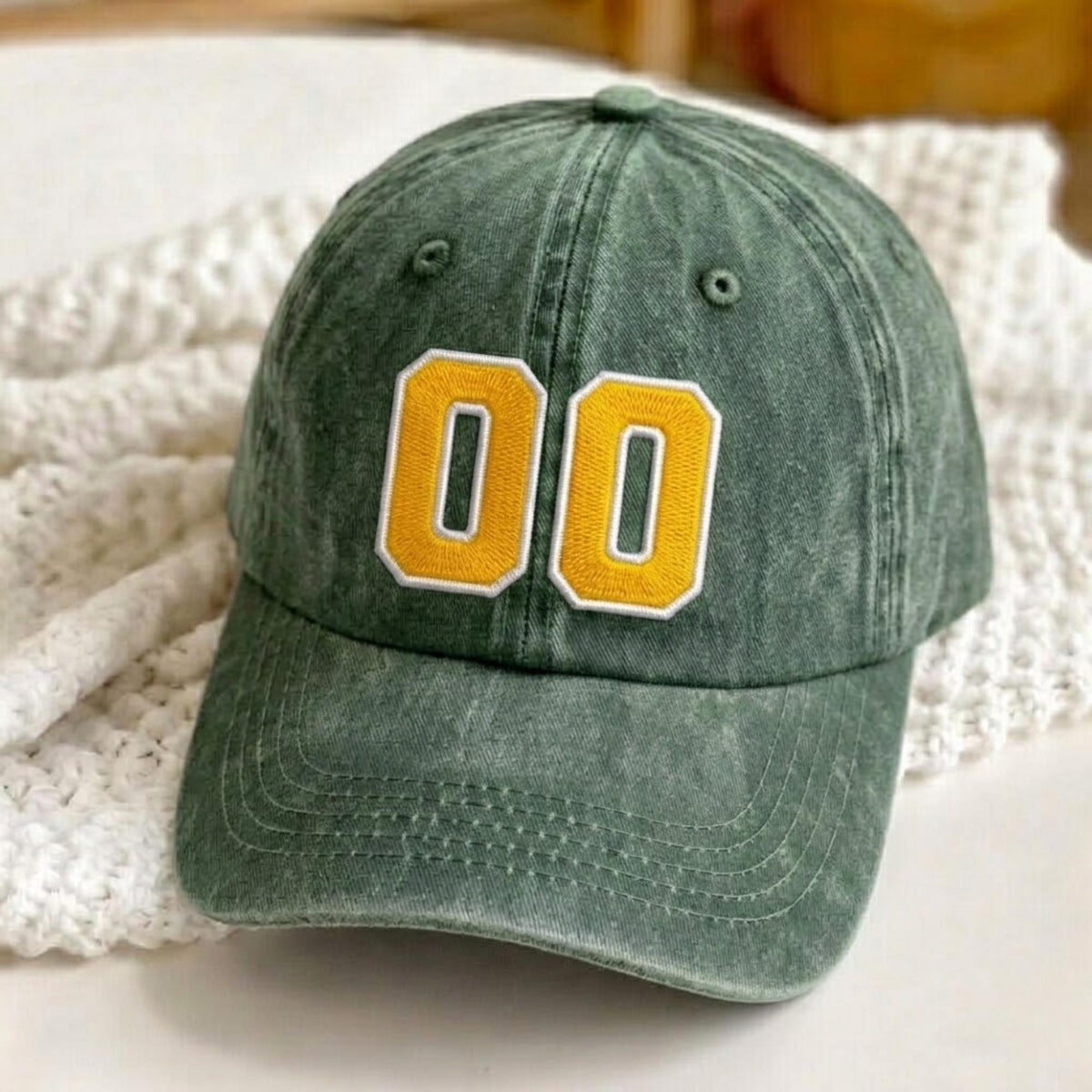 Custom Number Embroidered Washed Cap | Varsity Sports Player Hat | Vintage Baseball Cap