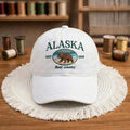 Alaska Bear Embroidered Hat, Vintage Washed Cotton Baseball Cap, Wildlife Outdoor Gift