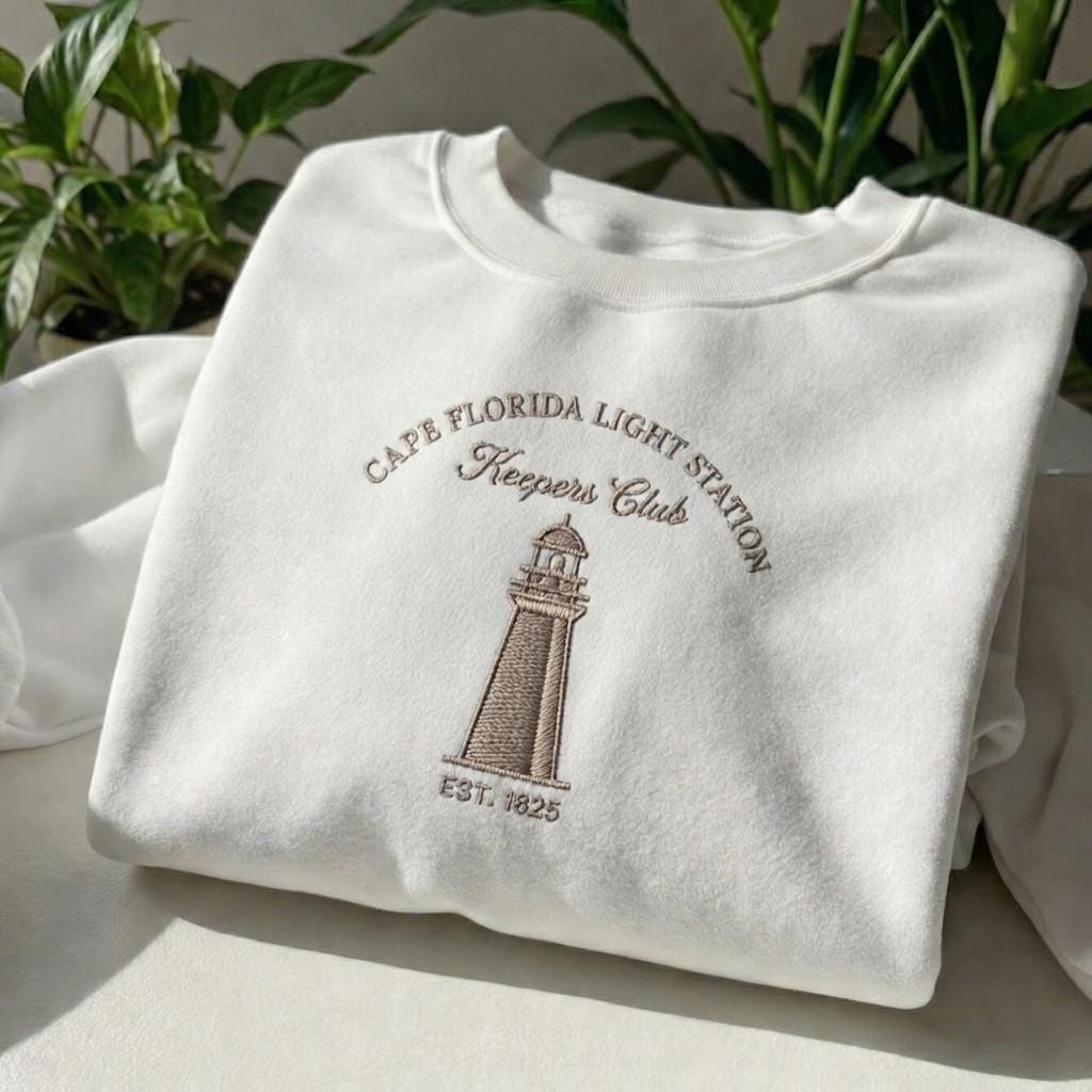Custom Lighthouse Embroidered Sweatshirt, Personalized Coastal Nautical Beach Crewneck