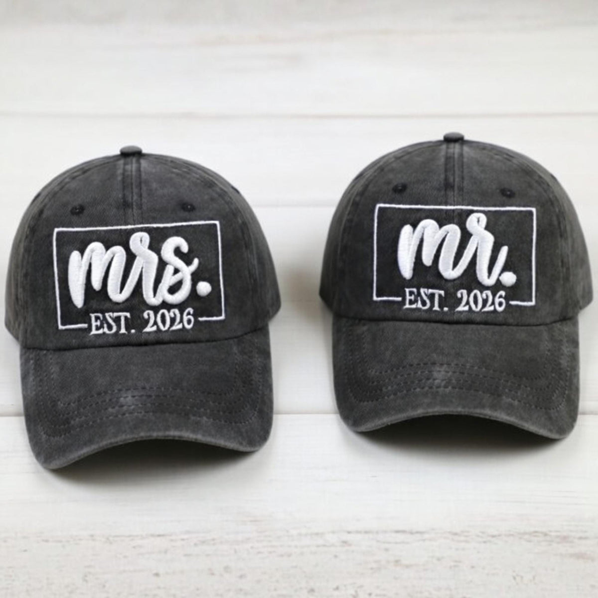 Mr and Mrs Est 2026 Matching Baseball Cap Hat Set