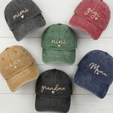 Personalized Grandma Hat with Heart, Custom Mama Mimi Gigi Nana Nini Embroidered Baseball Cap, Mother's Day Gift, Washed Cotton Hat