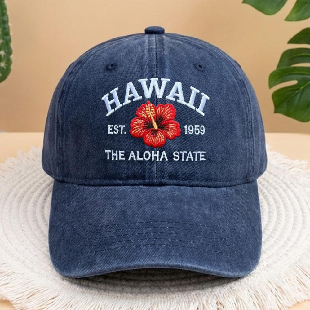 Hawaii Hibiscus Flower Embroidered Hat, Vintage Washed Dad Hat, Tropical Travel Gift