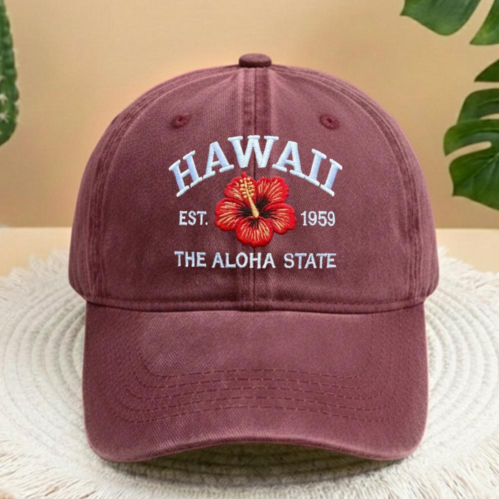 Hawaii Hibiscus Flower Embroidered Hat, Vintage Washed Dad Hat, Tropical Travel Gift