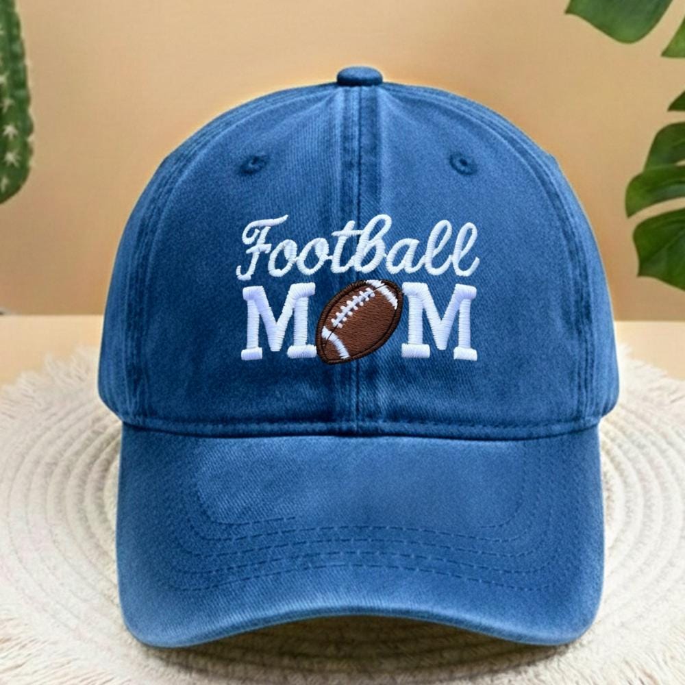 Football Mom Embroidered Hat, Vintage Washed Cotton Baseball Cap, Sports Mom Gift