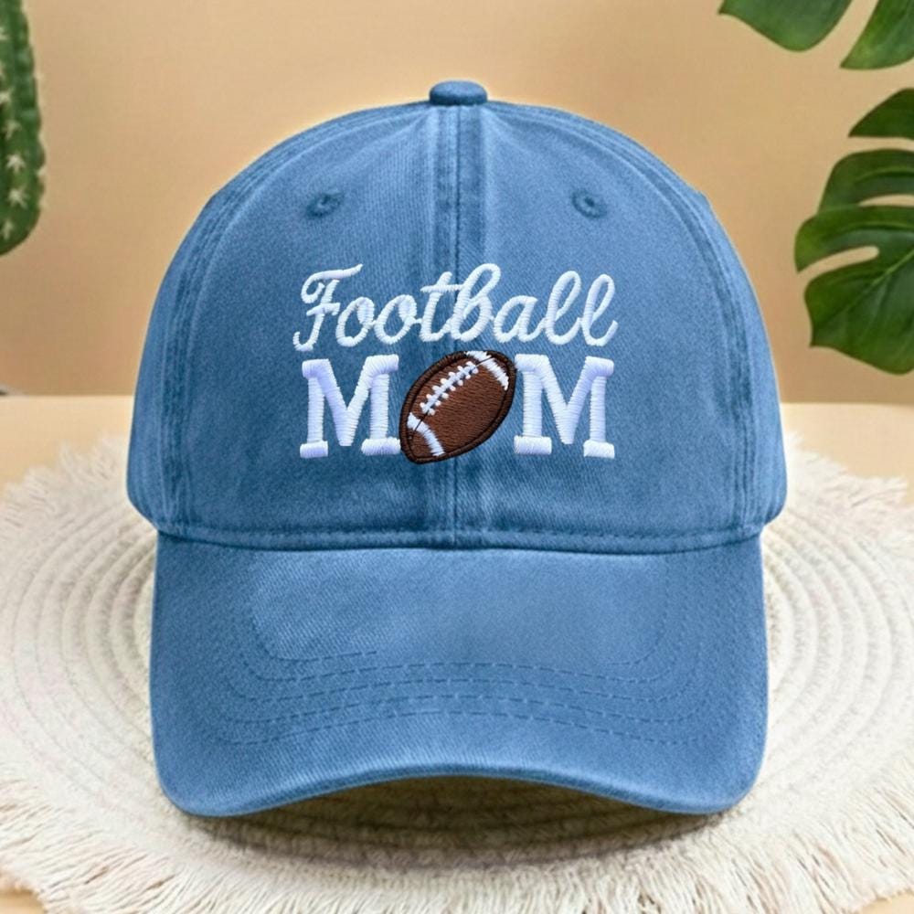 Football Mom Embroidered Hat, Vintage Washed Cotton Baseball Cap, Sports Mom Gift