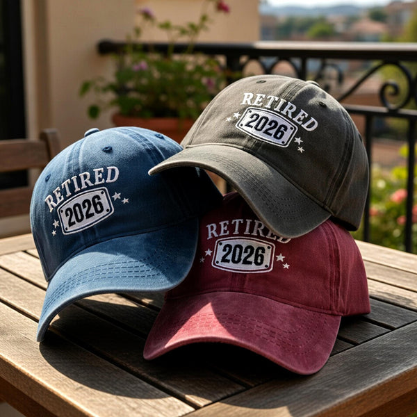 Retired 2026 Embroidered Hat, Vintage Washed Cotton Baseball Cap, Retirement Gift