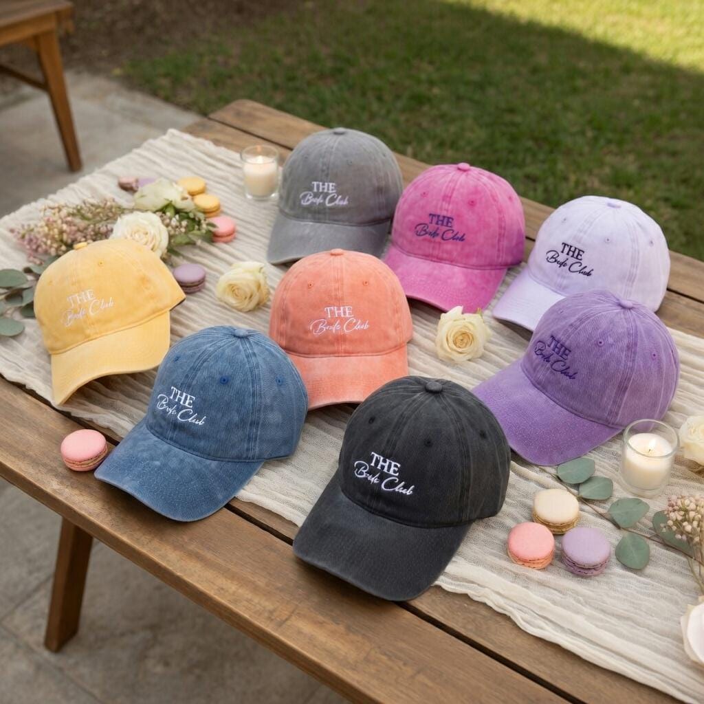 Custom Bride Club Embroidered Baseball Cap - Retro Sorority Style Bachelorette Wedding Cotton Dad Hat