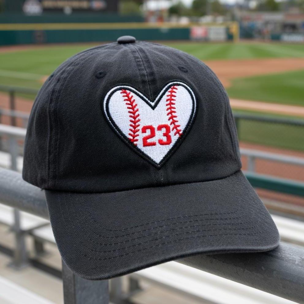 Custom Baseball Heart Hat, Personalized Sports Cap, Embroidered Player Number Team Spirit