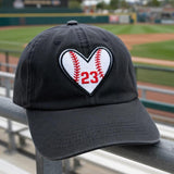 Custom Baseball Heart Hat, Personalized Sports Cap, Embroidered Player Number Team Spirit