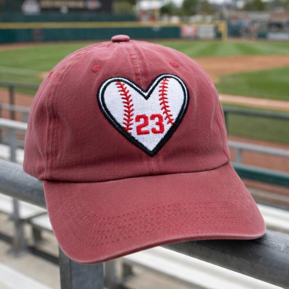 Custom Baseball Heart Hat, Personalized Sports Cap, Embroidered Player Number Team Spirit