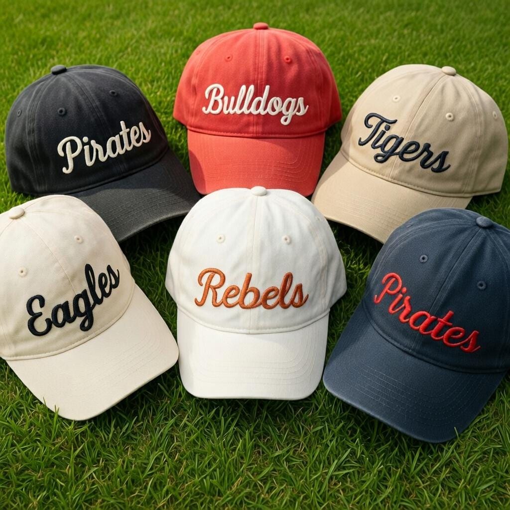 Custom Team Name Embroidered Hat, Personalized School Spirit Cap, Custom Mascot Embroidery Hat, Varsity Style Team Gift, Youth Sports Cap