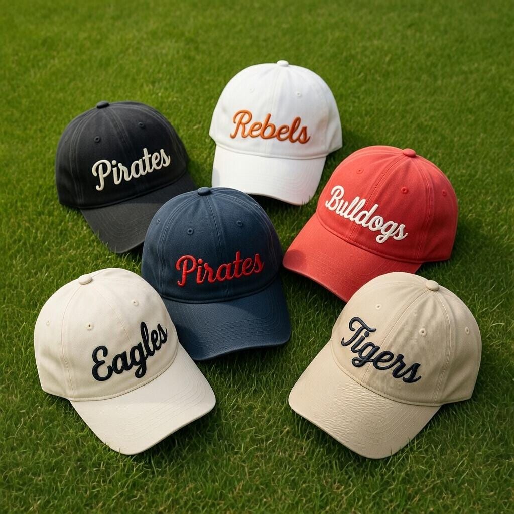 Custom Team Name Embroidered Hat, Personalized School Spirit Cap, Custom Mascot Embroidery Hat, Varsity Style Team Gift, Youth Sports Cap