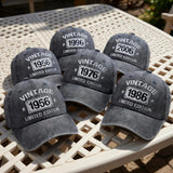 Personalized Birth Year Embroidered Hat, Custom Birthday Washed Cotton Baseball Cap