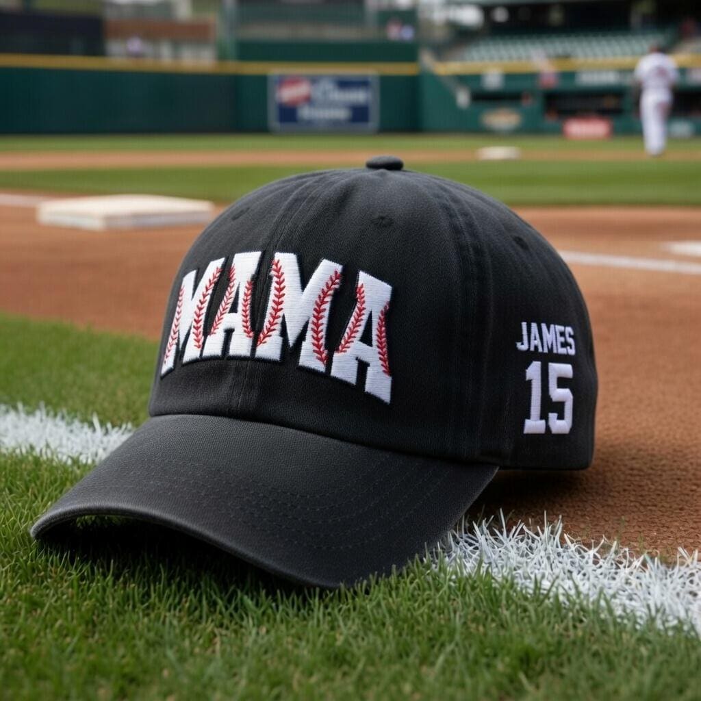 Custom Baseball Mom Hat, Personalized Sports Team Cap, Embroidered Heart Ball Accessory, Custom Name Number Gift for Her, Game Day Headwear