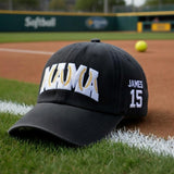Custom Softball Mama Embroidered Hat - Personalized Yellow Ball & Number Cap
