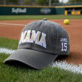 Custom Softball Mama Embroidered Hat - Personalized Yellow Ball & Number Cap