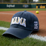 Custom Softball Mama Embroidered Hat - Personalized Yellow Ball & Number Cap
