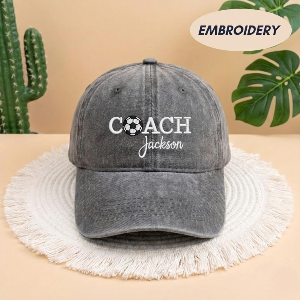 Custom Coach Soccer Embroidered Hat, Personalized Coach Name Cap, Soccer Team Leader Gift, Soccer Ball Embroidery Hat, Gameday Coach Gift