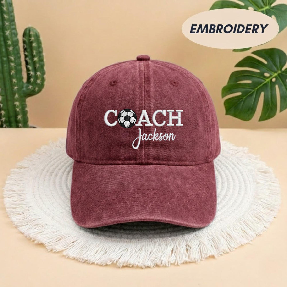 Custom Coach Soccer Embroidered Hat, Personalized Coach Name Cap, Soccer Team Leader Gift, Soccer Ball Embroidery Hat, Gameday Coach Gift