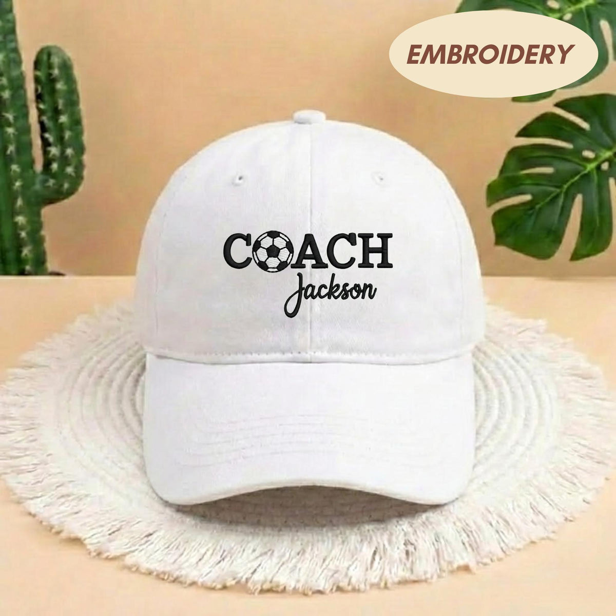 Custom Coach Soccer Embroidered Hat, Personalized Coach Name Cap, Soccer Team Leader Gift, Soccer Ball Embroidery Hat, Gameday Coach Gift