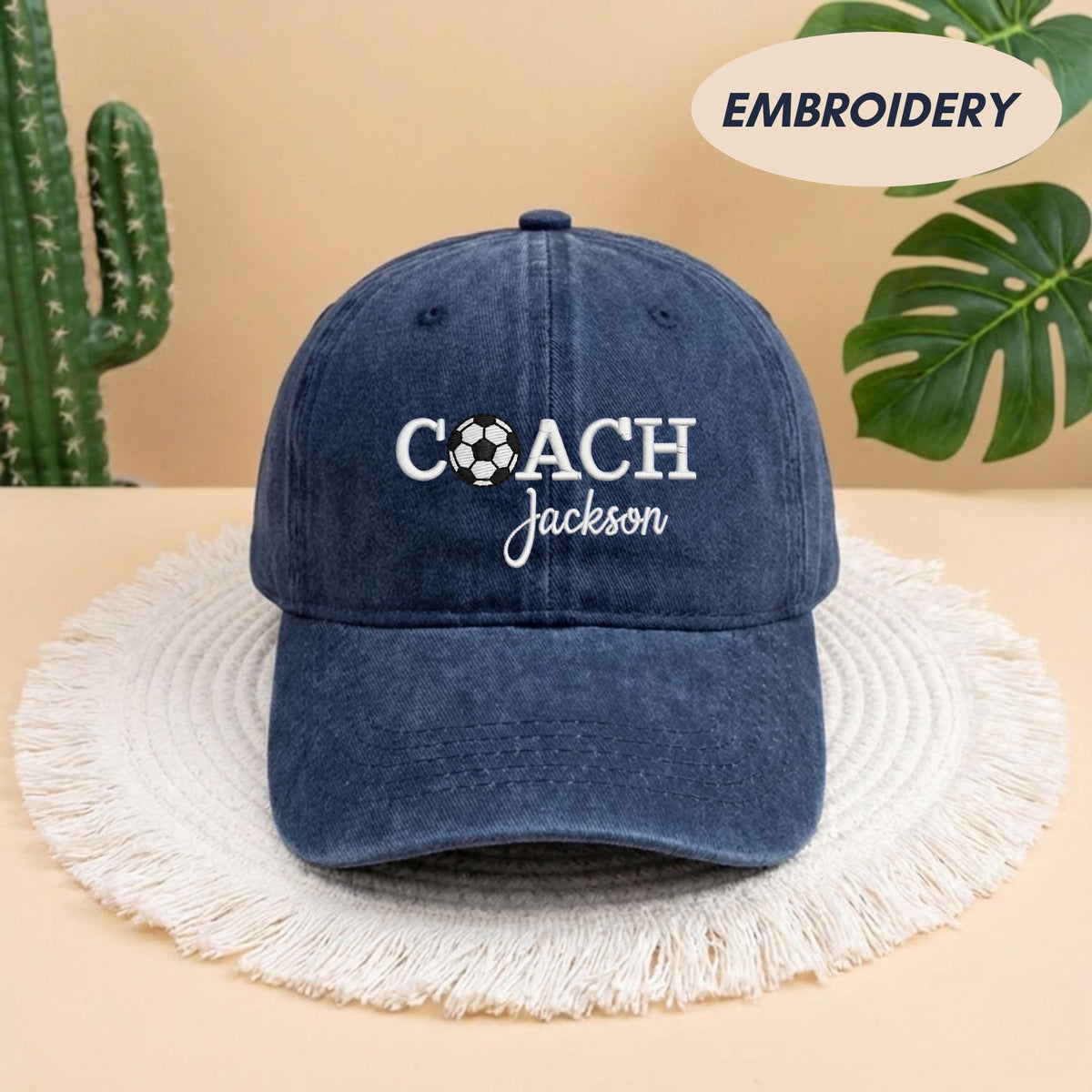 Custom Coach Soccer Embroidered Hat, Personalized Coach Name Cap, Soccer Team Leader Gift, Soccer Ball Embroidery Hat, Gameday Coach Gift