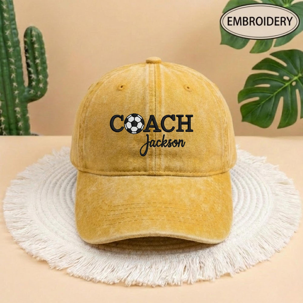 Custom Coach Soccer Embroidered Hat, Personalized Coach Name Cap, Soccer Team Leader Gift, Soccer Ball Embroidery Hat, Gameday Coach Gift