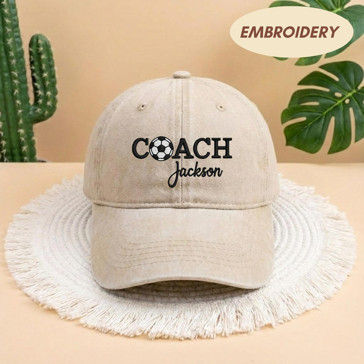 Custom Coach Soccer Embroidered Hat, Personalized Coach Name Cap, Soccer Team Leader Gift, Soccer Ball Embroidery Hat, Gameday Coach Gift