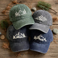 Custom Mountain Hill Embroidered Washed Cap – 100% Cotton Vintage Unisex Nature Hat, Camping Cap