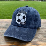 Custom Embroidered Soccer Hat, Personalized Name Number Washed Cotton Cap