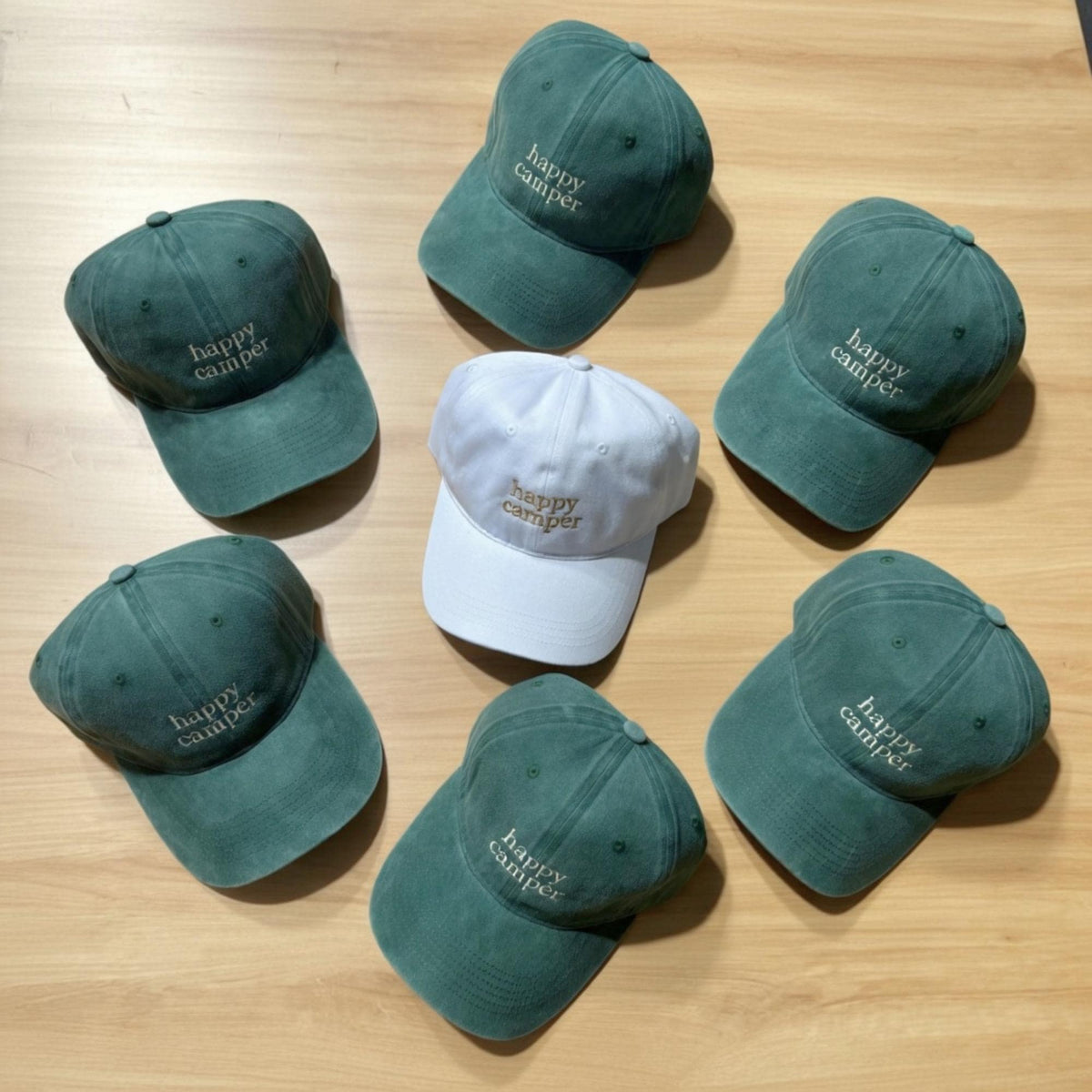Happy Camper Bachelorette Party Hats, Retro Custom Embroidered Baseball Caps, Outdoorsy Bridal Shower Gifts, Camping Bach Party Favors