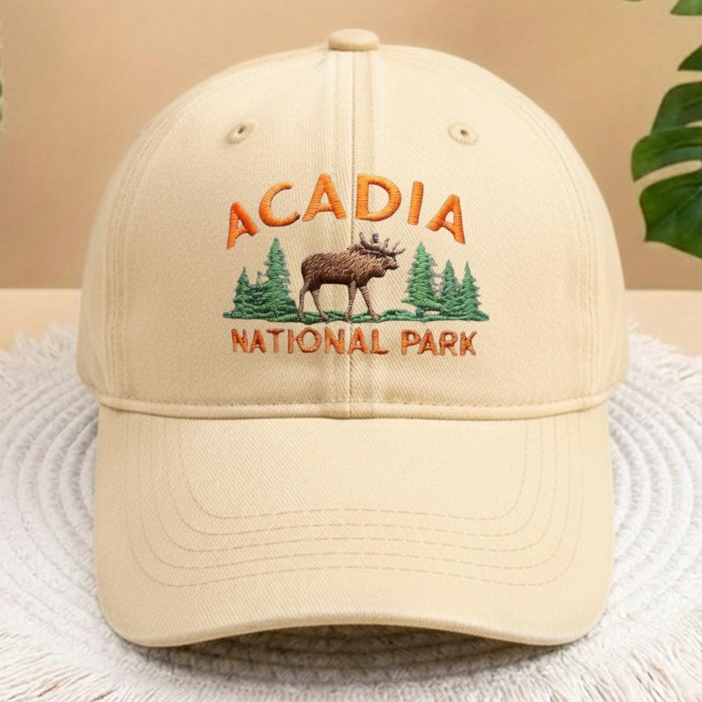 Moose Embroidered Dad Hat, Maine Mountain Wildlife Baseball Cap, Outdoor Nature Lover Gift