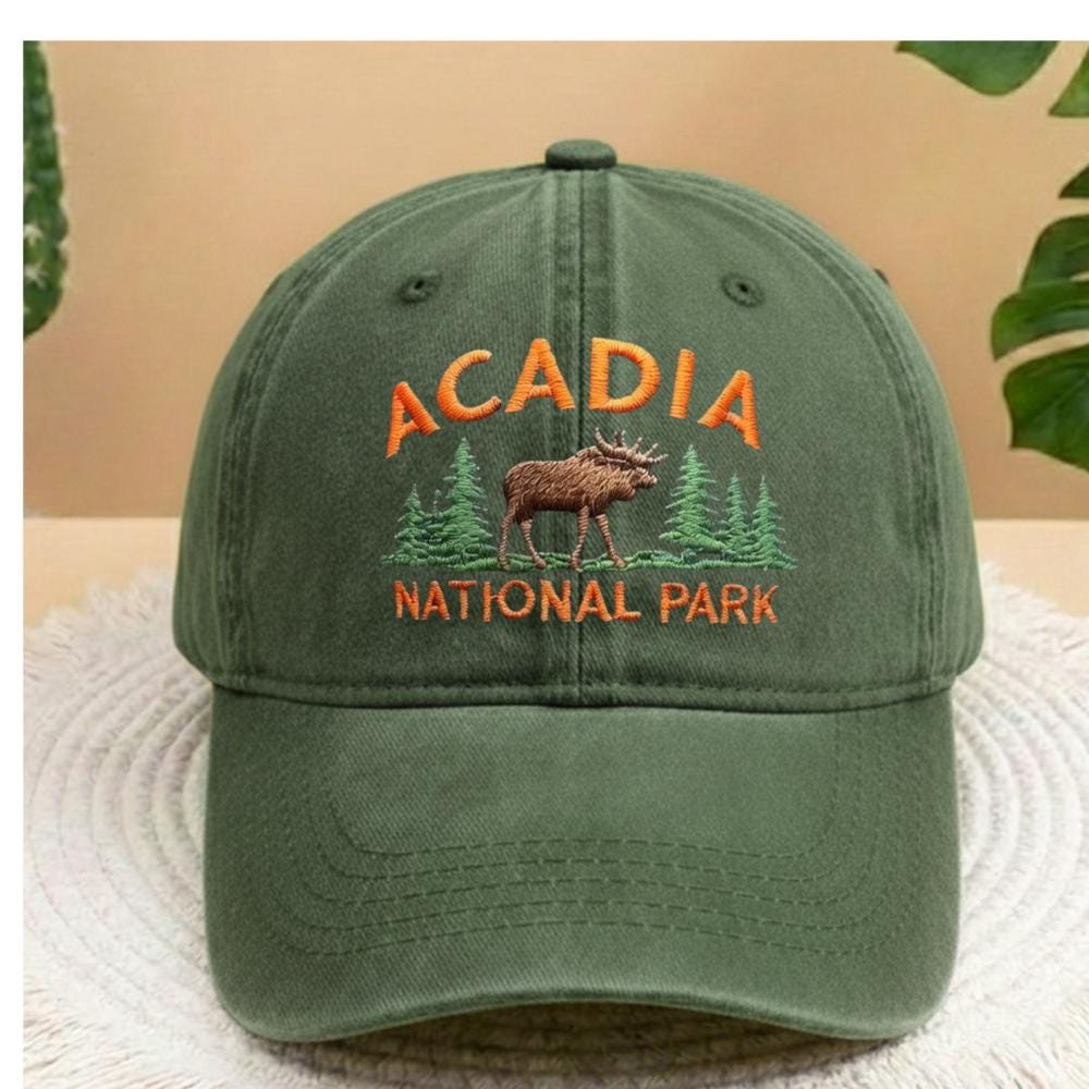 Moose Embroidered Dad Hat, Maine Mountain Wildlife Baseball Cap, Outdoor Nature Lover Gift