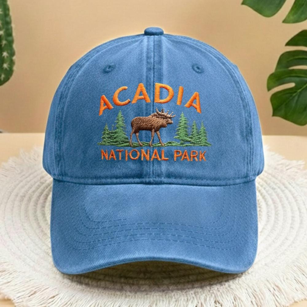 Moose Embroidered Dad Hat, Maine Mountain Wildlife Baseball Cap, Outdoor Nature Lover Gift
