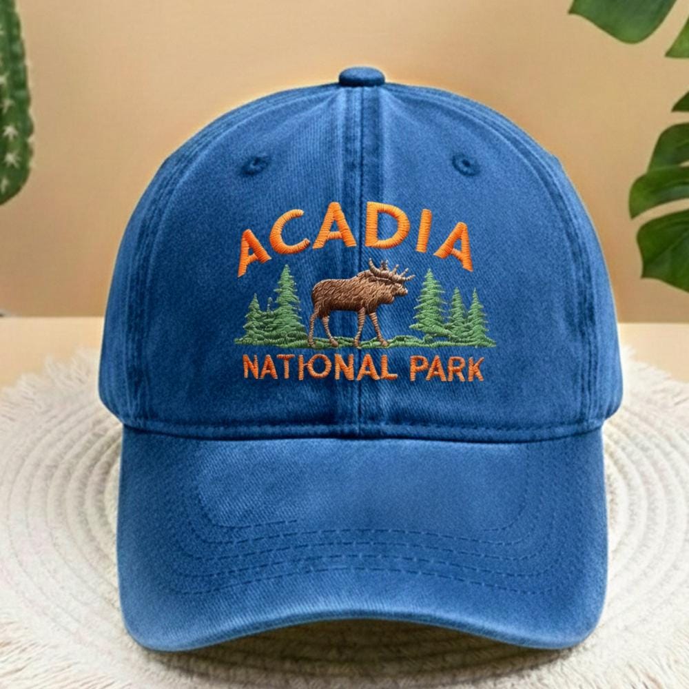 Moose Embroidered Dad Hat, Maine Mountain Wildlife Baseball Cap, Outdoor Nature Lover Gift