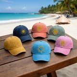 Pastel Sun Embroidered Hat, Minimalist Boho Cotton Baseball Cap, Summer Beach Gift