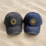 Pastel Sun Embroidered Hat, Minimalist Boho Cotton Baseball Cap, Summer Beach Gift