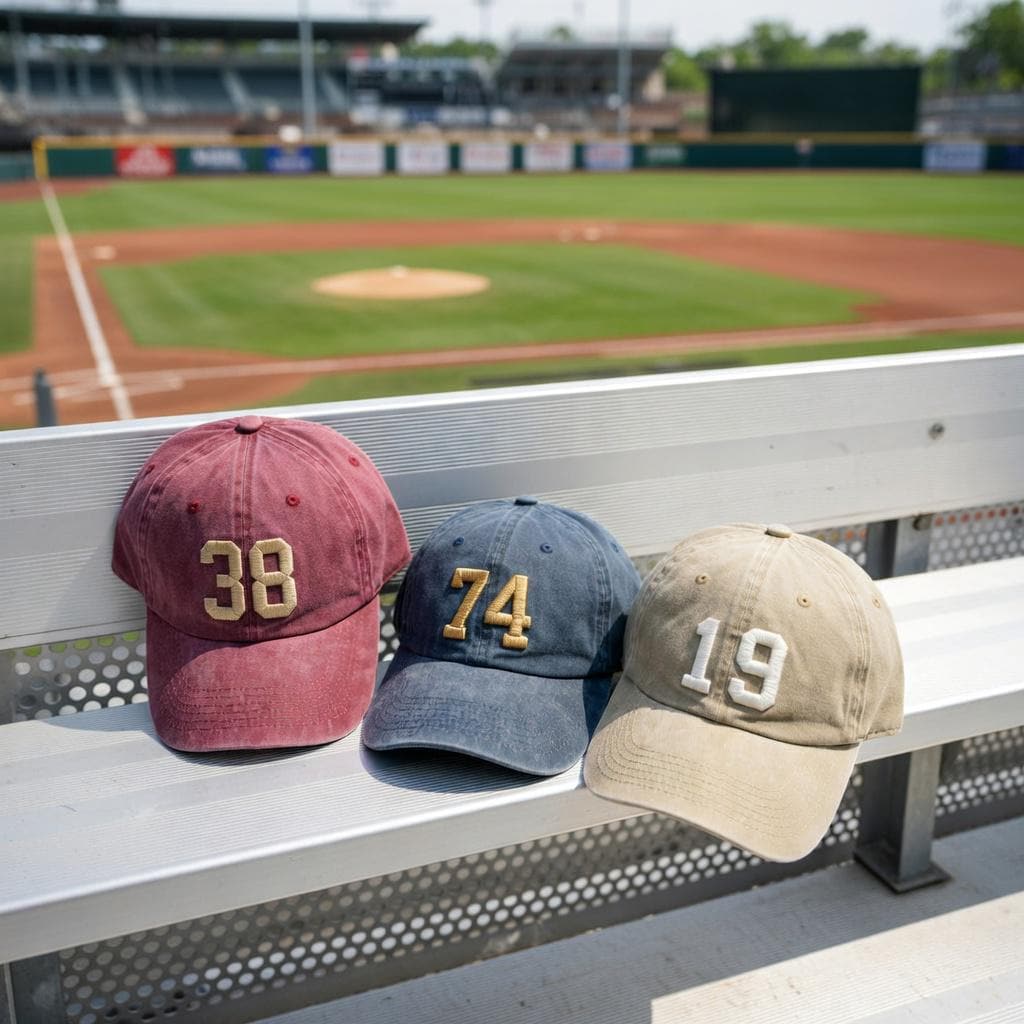 Custom Number Embroidered Baseball Cap - Retro Varsity Athletic Jersey Number Cotton Dad Hat